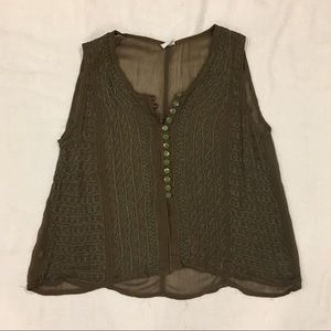 Olive Green Flowy Embroidered Tank